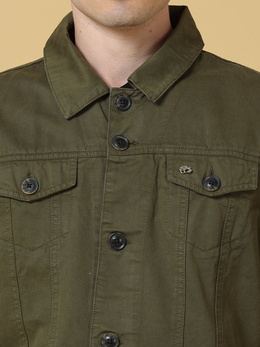 Army Green Solid Cotton Jacket