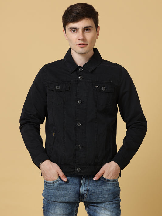 Basic Black Solid Cotton Jacket