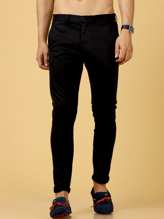 Black solid Cotton Stretch trouser