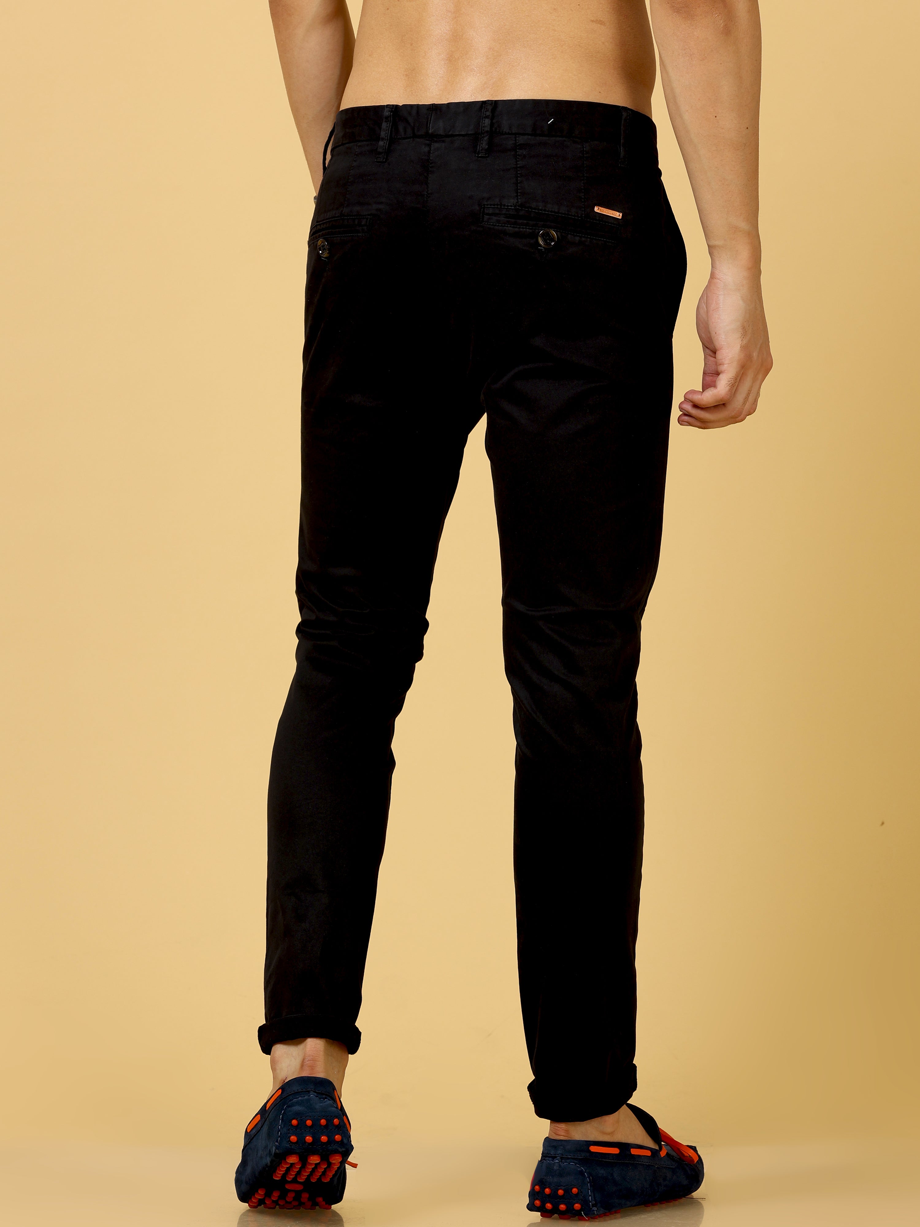 Genips Men's Black Cotton Stretch Caribbean Slim Fit Solid Trousers –  Genips Clothing