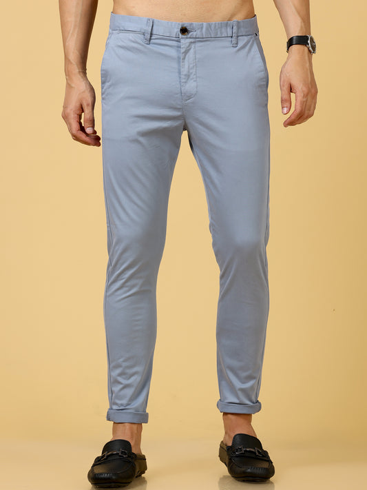 Blue Grey Cotton Stretch Trouser