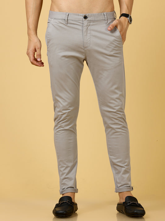 Cloud Grey Solid Cotton Stretch Trouser